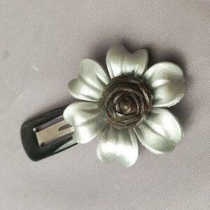 Hand crafted silver leather barrette/hair clip